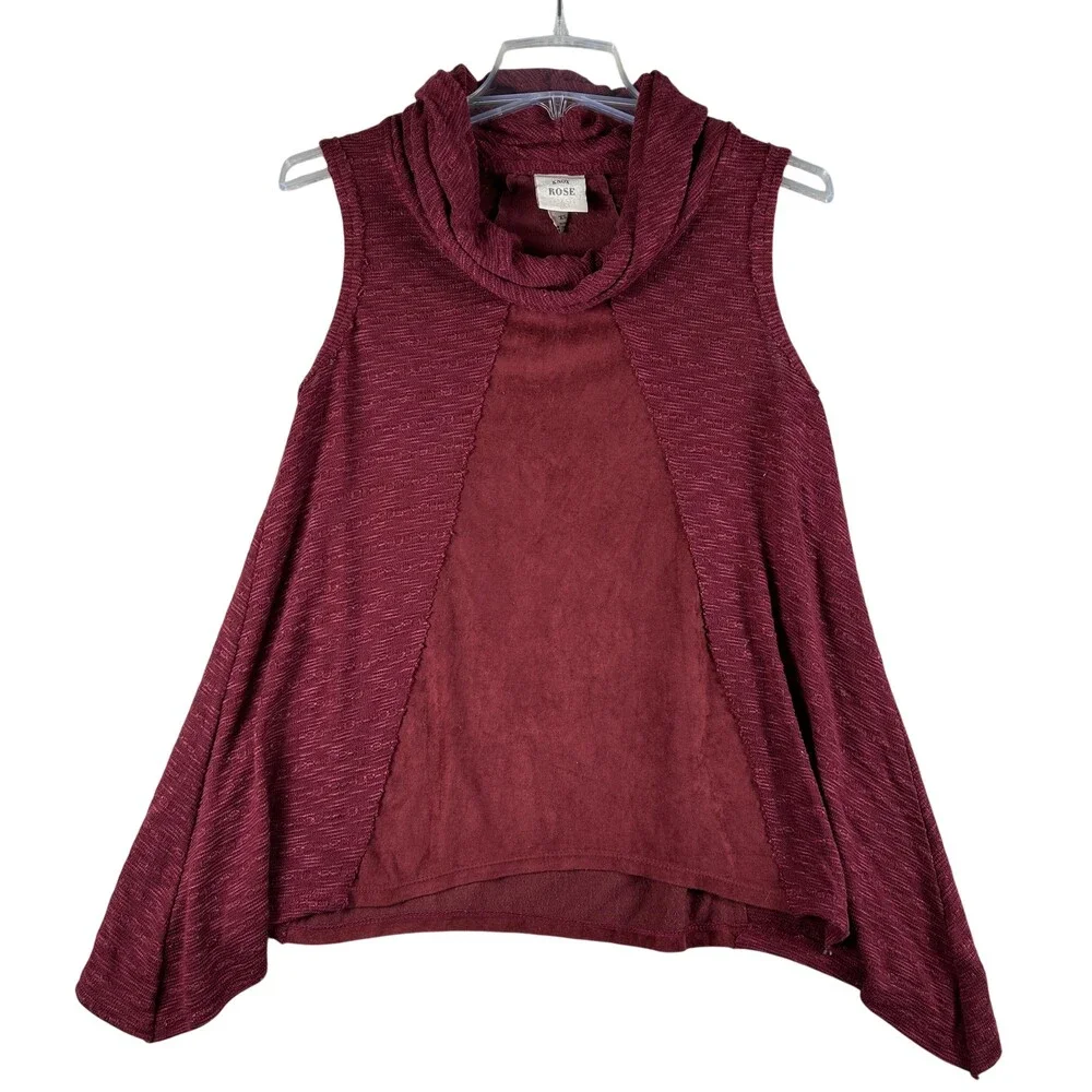 Knox Rose Sweater Womens XS Red Cowl Neck Knit Sleeveless Sharkbite Hem